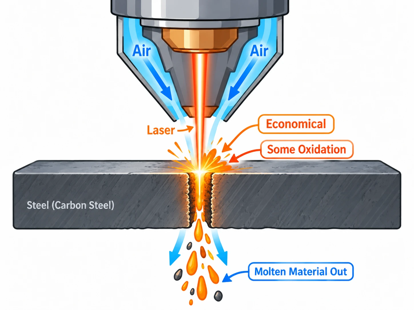 Compressed air assist gas for fiber laser metal cutting