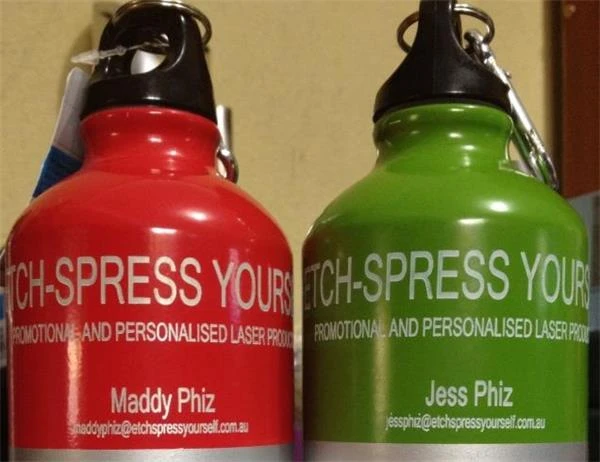 Laser engraved anodized aluminum bottle