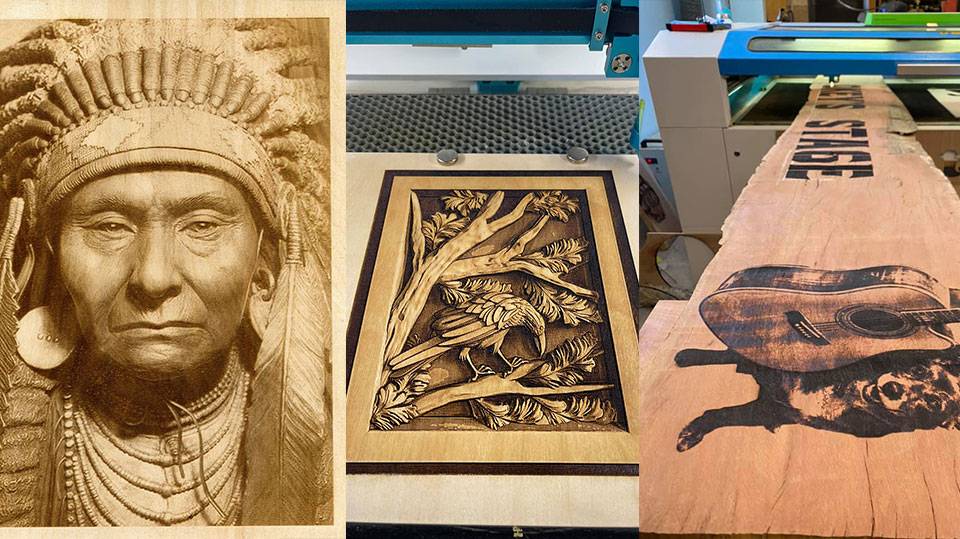 Detailed laser engraving on a wooden surface
