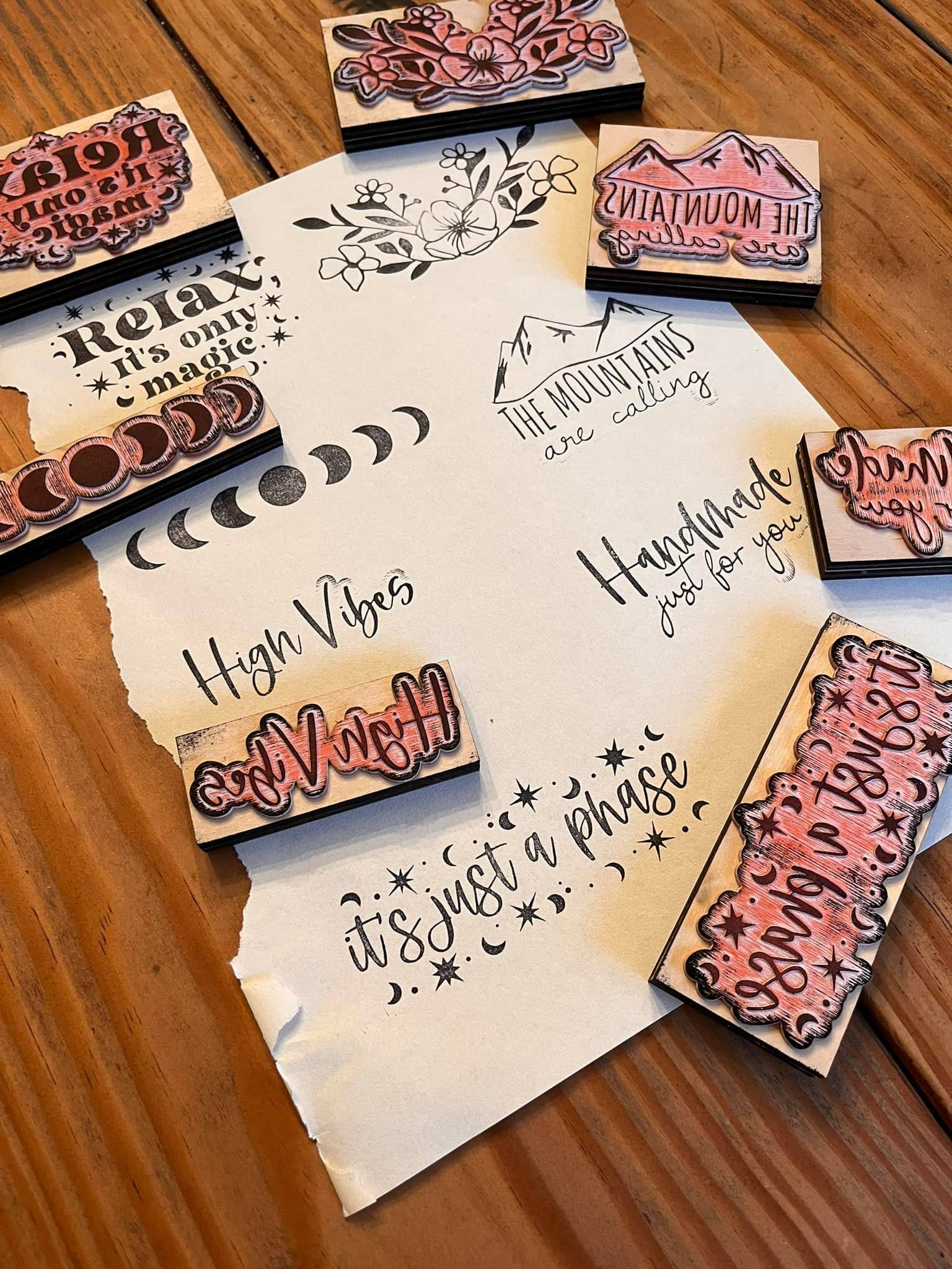 Laser-engraved custom rubber stamp with detailed artwork