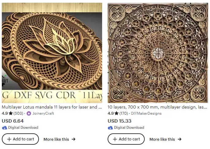 Online multi-layer wood art design templates for laser cutting