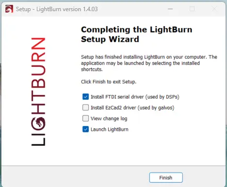 Install FTDI driver using LightBurn installer