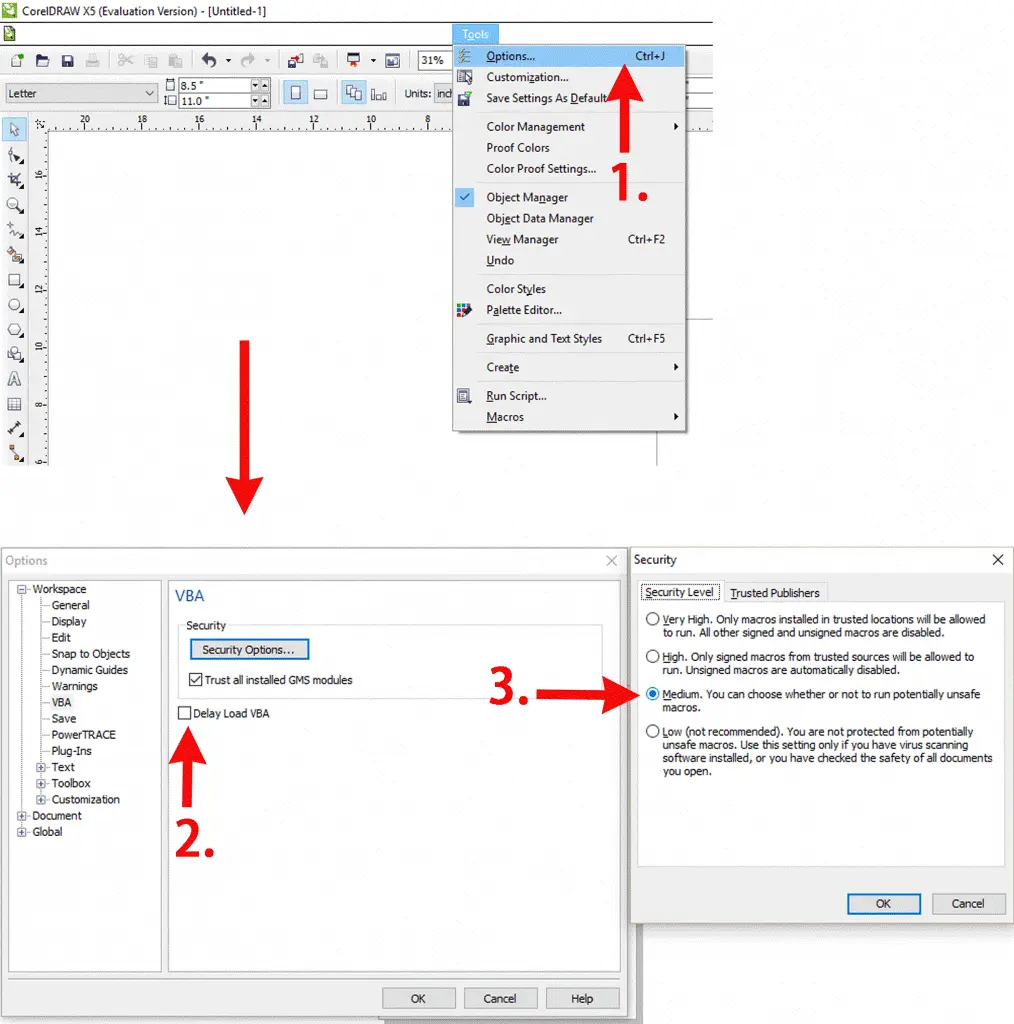 CorelDRAW parameter setup for RDWorks