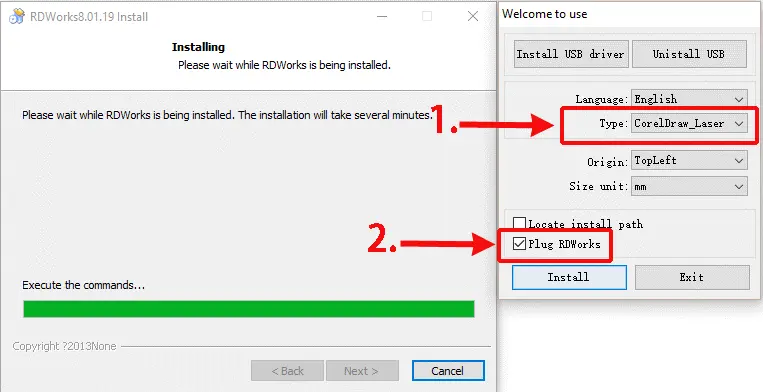 RDWorks installation program setup screen