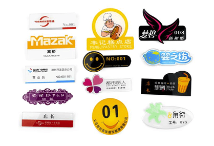 Examples of name badge shapes and styles