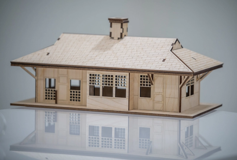 Birch plywood architectural model made in a STEAM laser cutting class