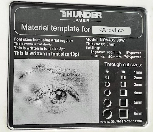 Laser cutting acrylic settings test