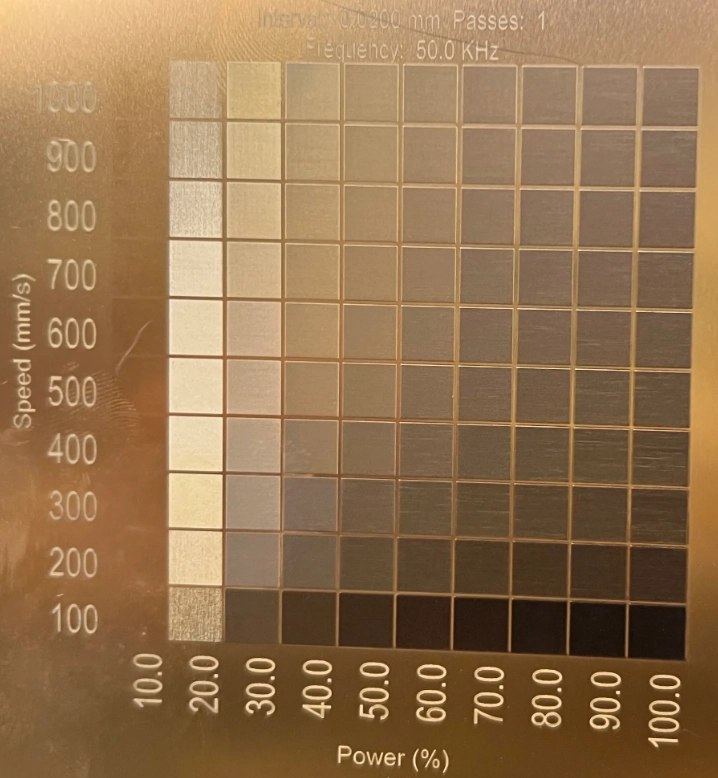 Laser marked brass color results sample