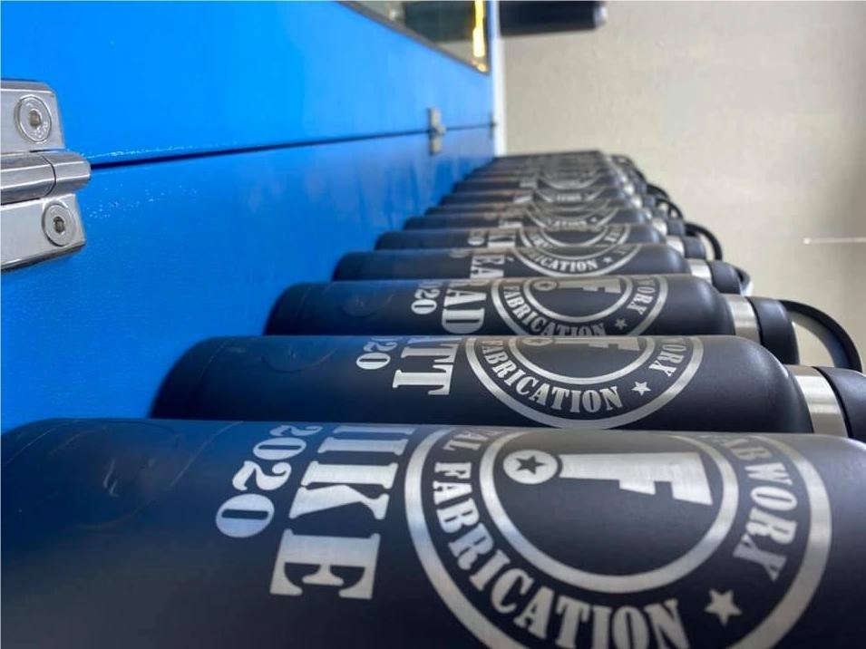 Laser engraved coated stainless steel tumbler