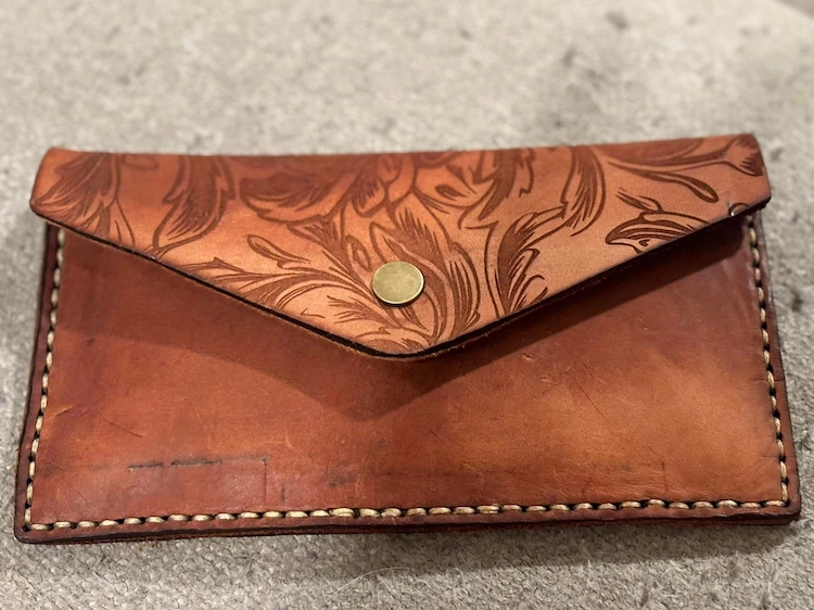 Vegetable tanned leather laser engraving result