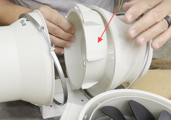 Remove and clean the diffuser around the exhaust fan