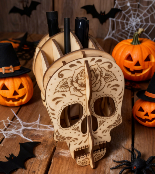 A well laser cut halloween pen organizer