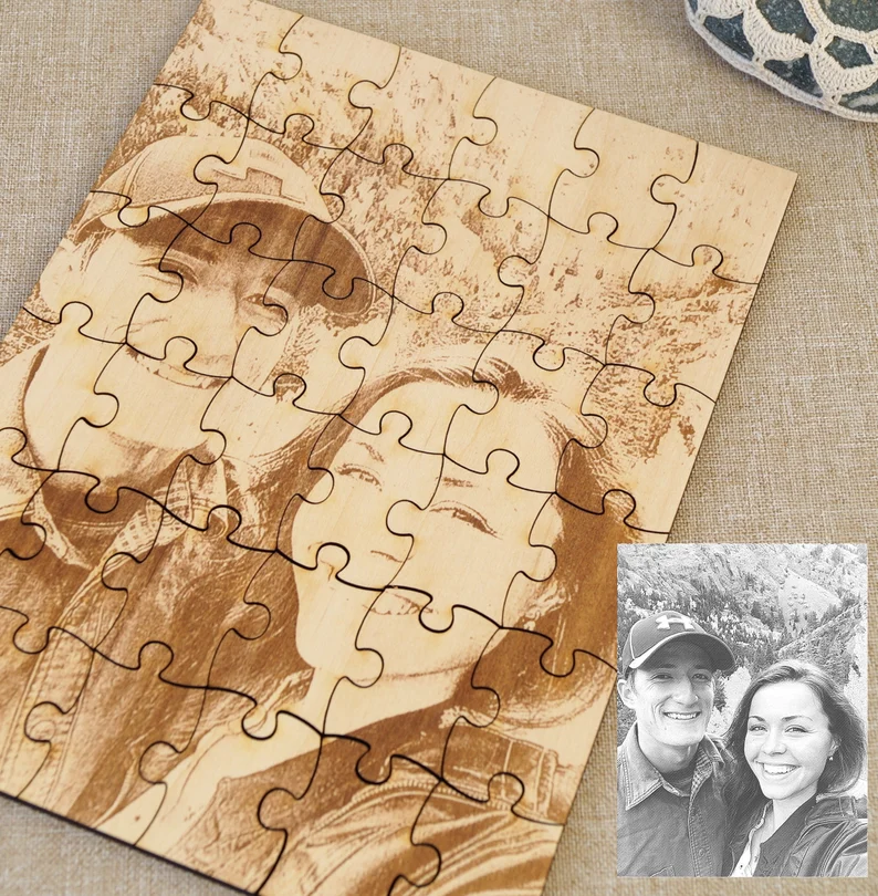 Laser engraved photo puzzle
