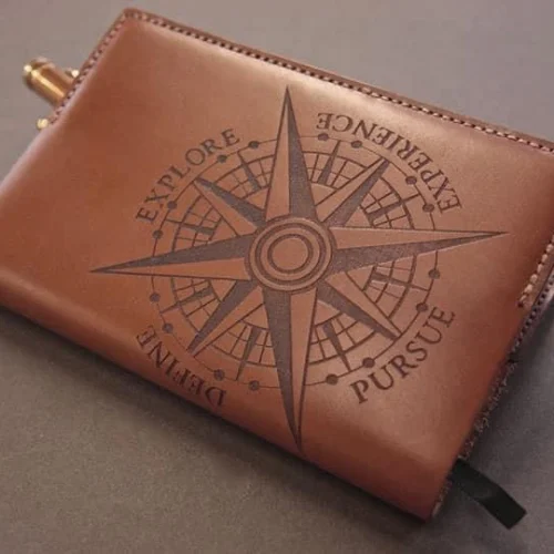Laser engraved leather wallet detail