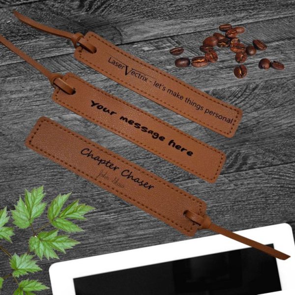 Personalized brown leather rectangular bookmark