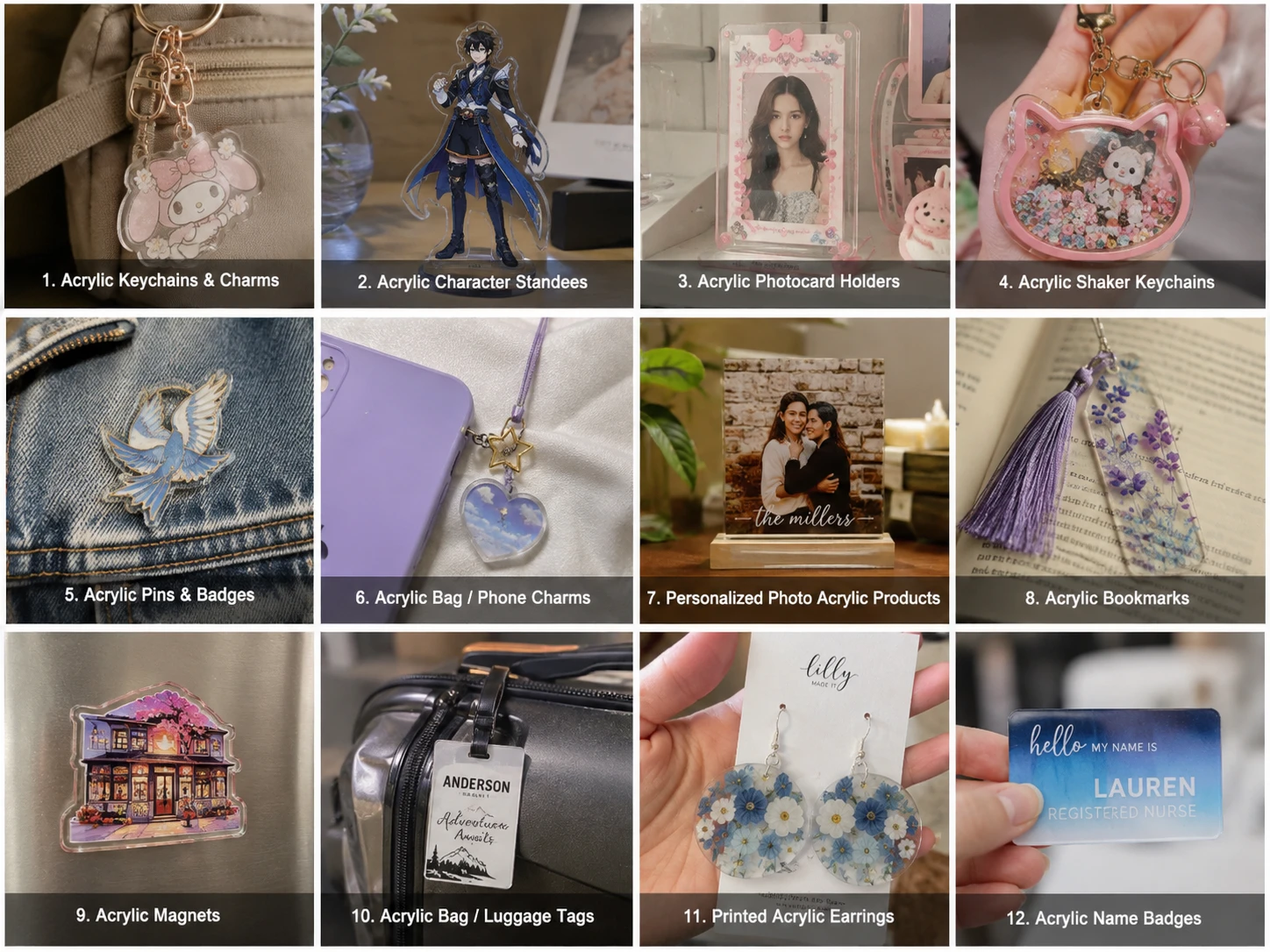 UV printed and laser cut acrylic product ideas including custom merchandise