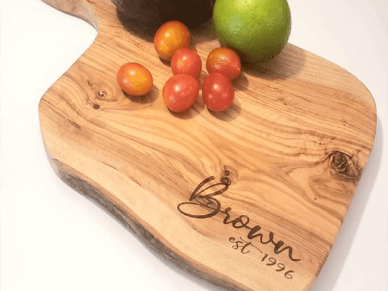display of a chopping board with laser engraved branding