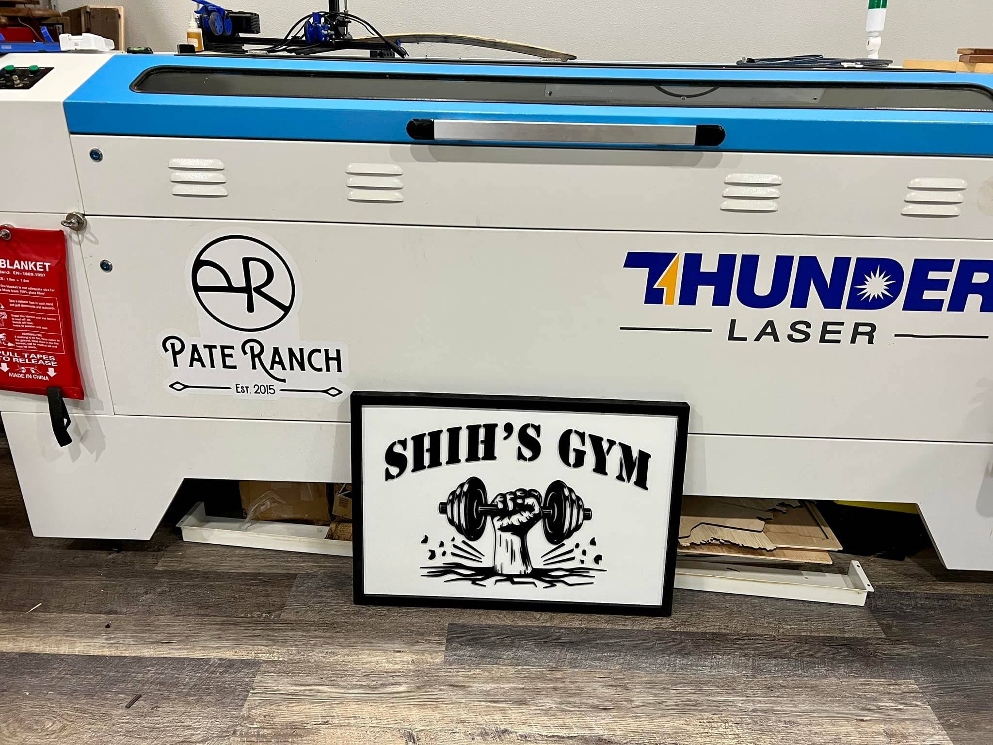 Gym logo created using ThunderLaser laser printing equipment