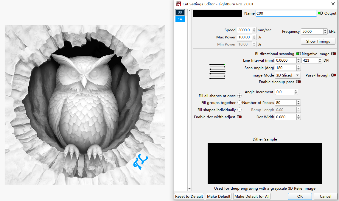 Parameters for laser marking 3d relief on slate