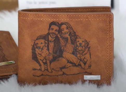 laser engrave custom leather wallet for valentine's day
