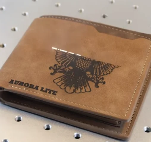 laser marking leather wallet