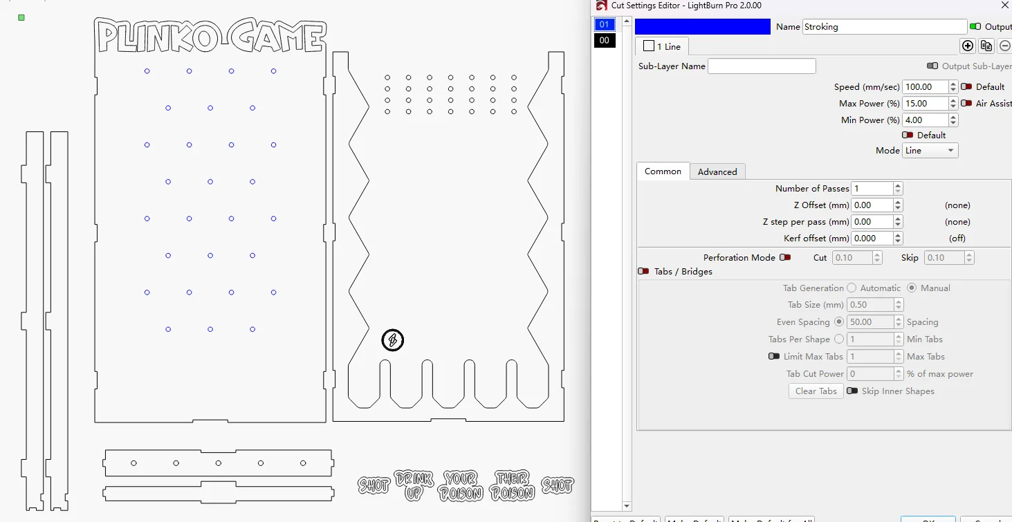 plinko game laser stroking settings