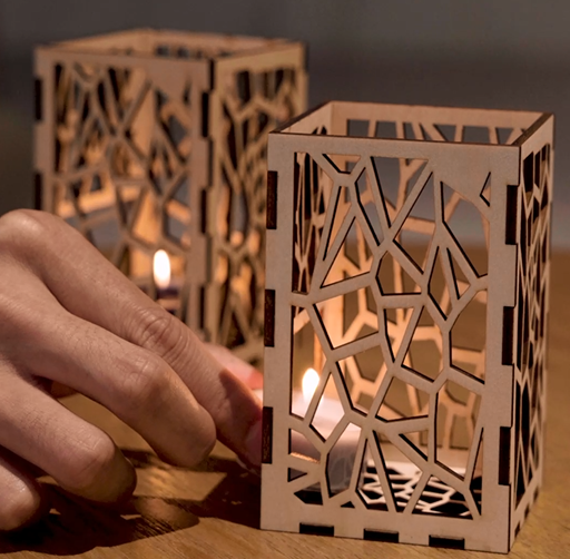A well cut wooden candle holder