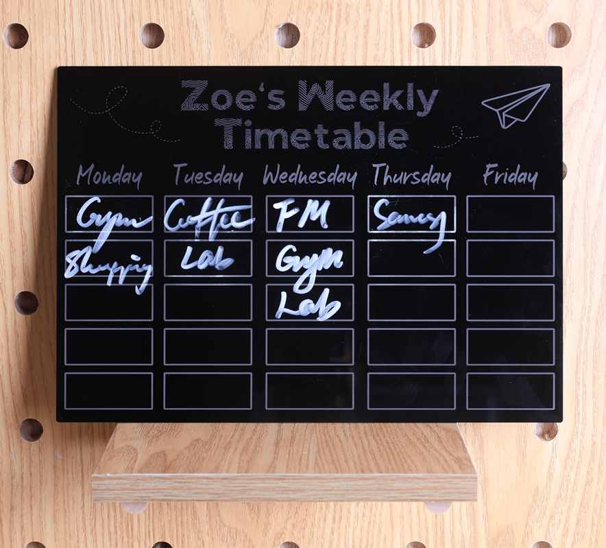 A well engraved acrylic weekly planner
