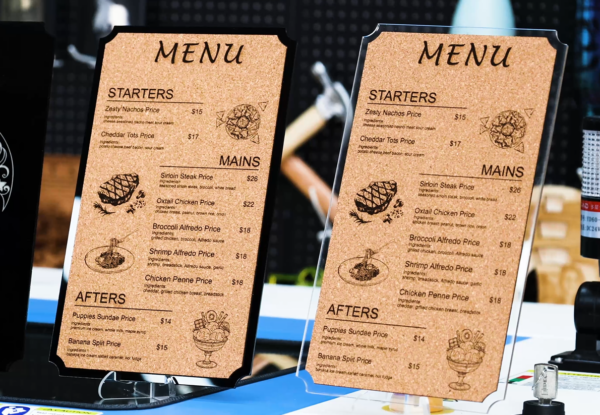 A laser engraved menu made with titan laser machine