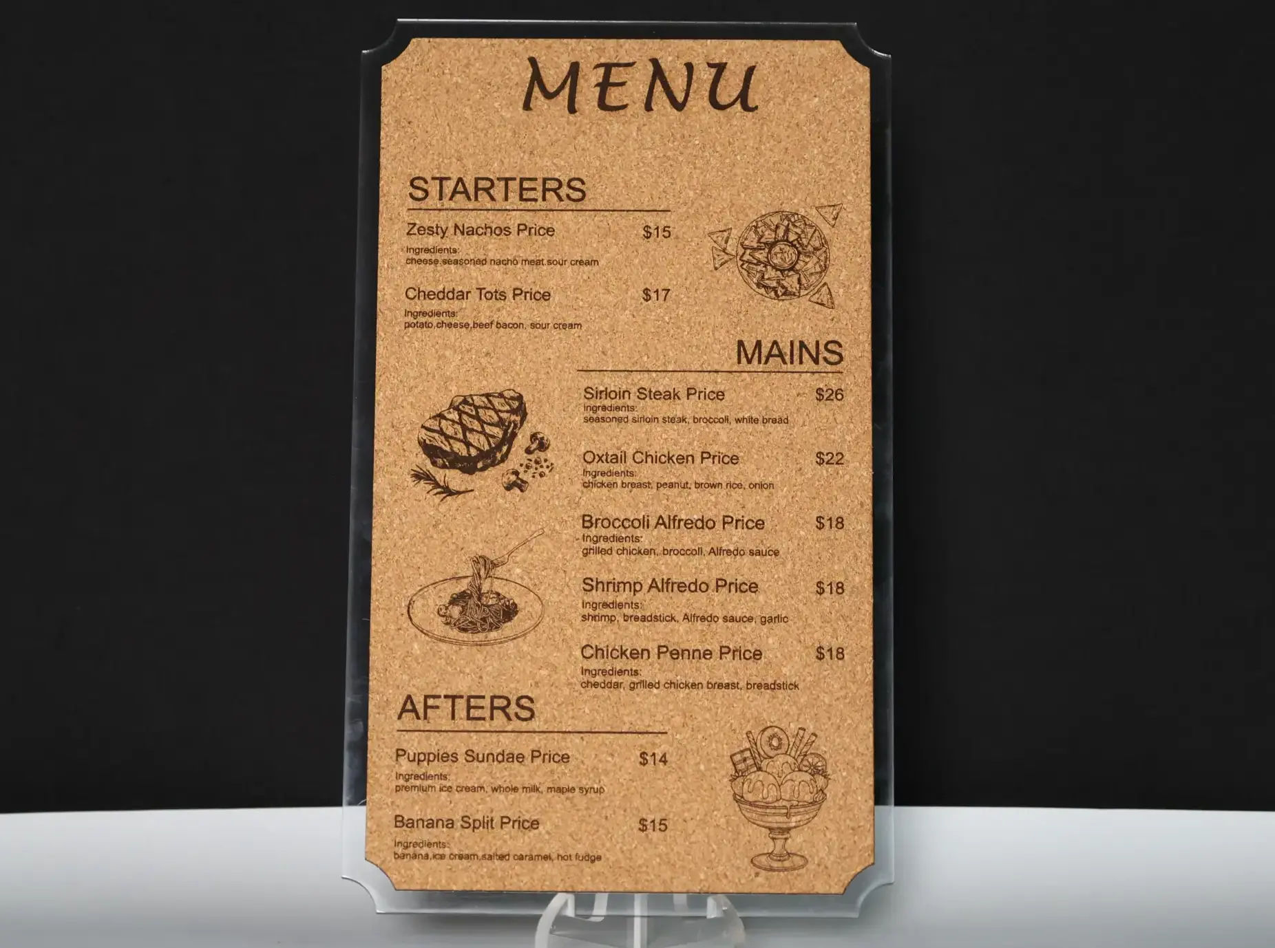 A perfect laser engraved menu made with thunder laser Titan Pro.