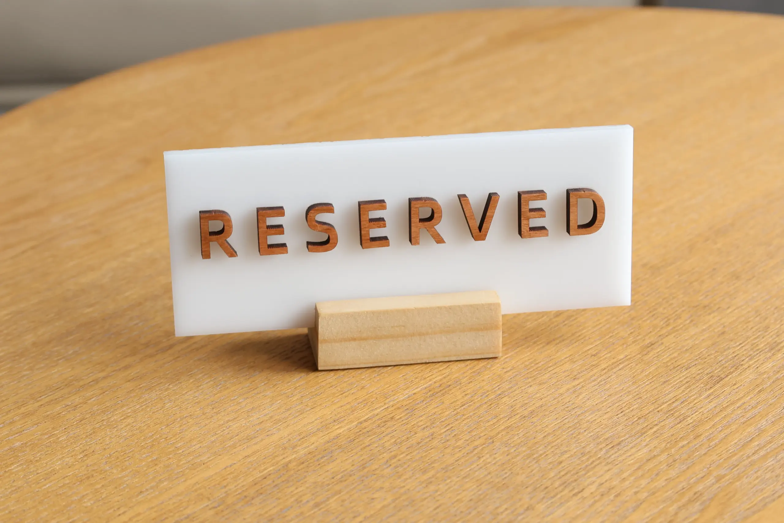 A well laser cut reserved sign, perfect for a cafe, restautrant, and even a wedding