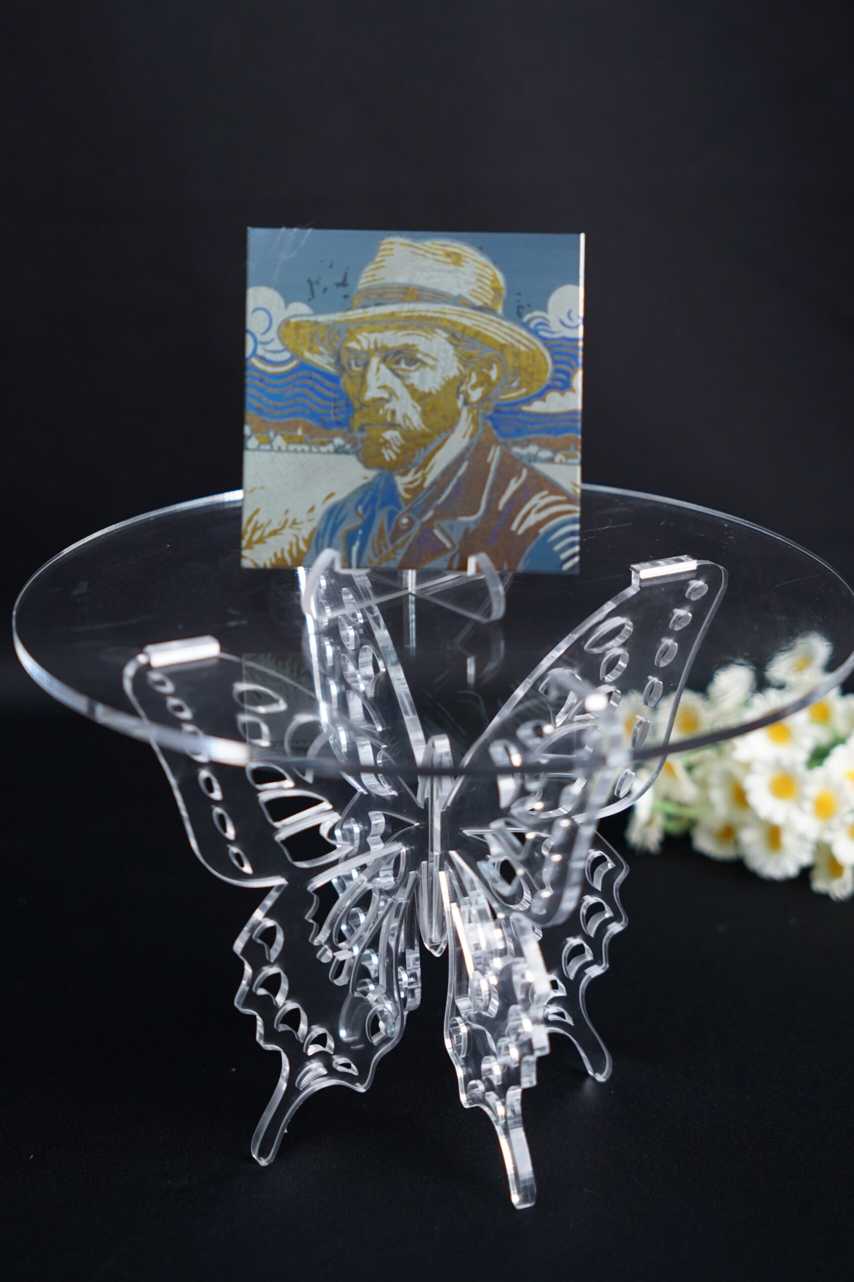 A laser-cut acrylic display stand