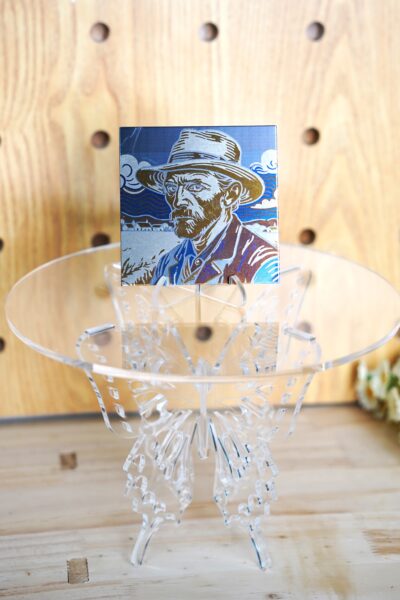 A laser-cut display stand made with thunder bolt
