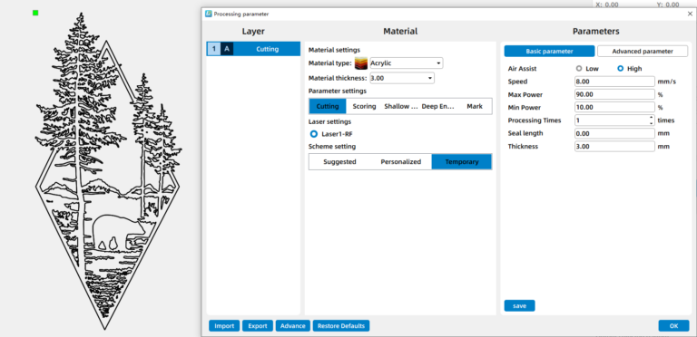 Parameters for making a laser cut wall art