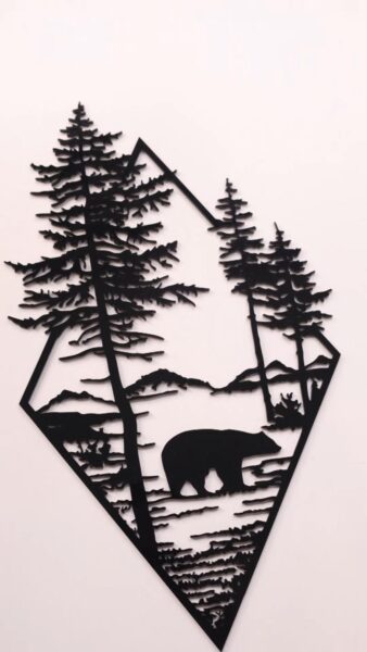A Polar Bear Forest Scene Wall Art made with thudner bolt laser machine