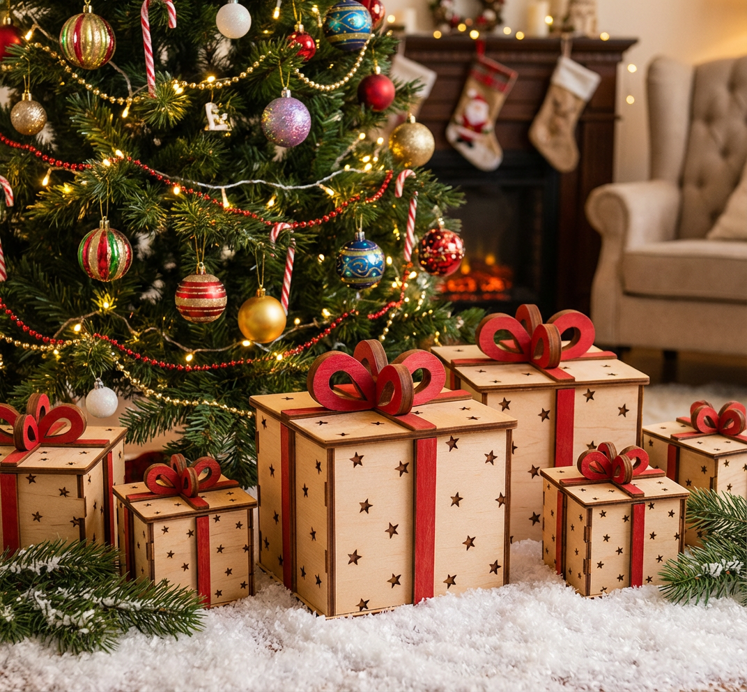 Laser Cut Wodden Christmas Gift Boxes