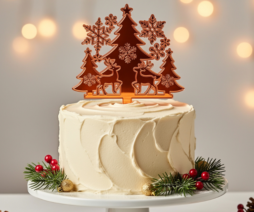 Laser Engraved & Cut Christmas Cake Topper