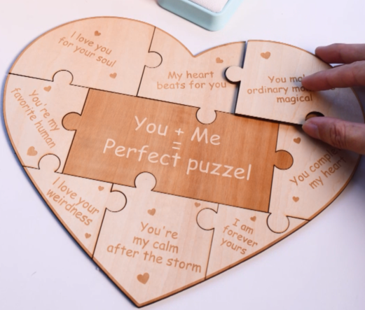 a well laser cut heart shape puzzle