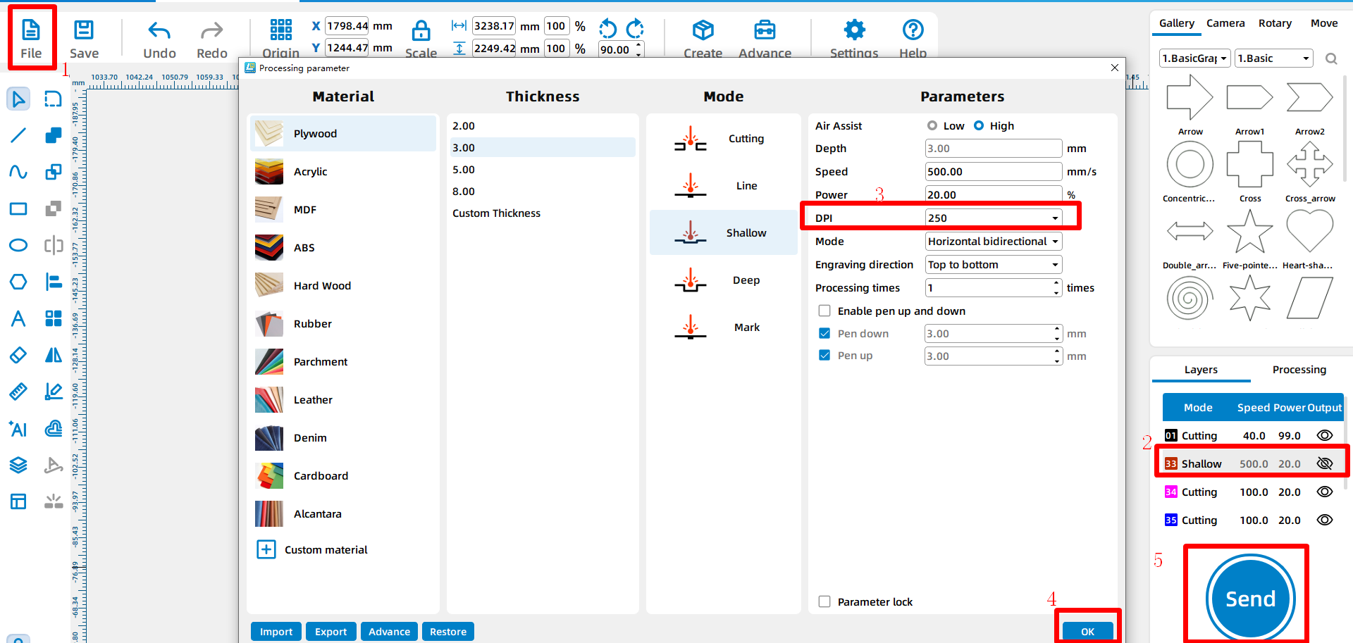 A picture that shows how to set DPI in Lasermaker