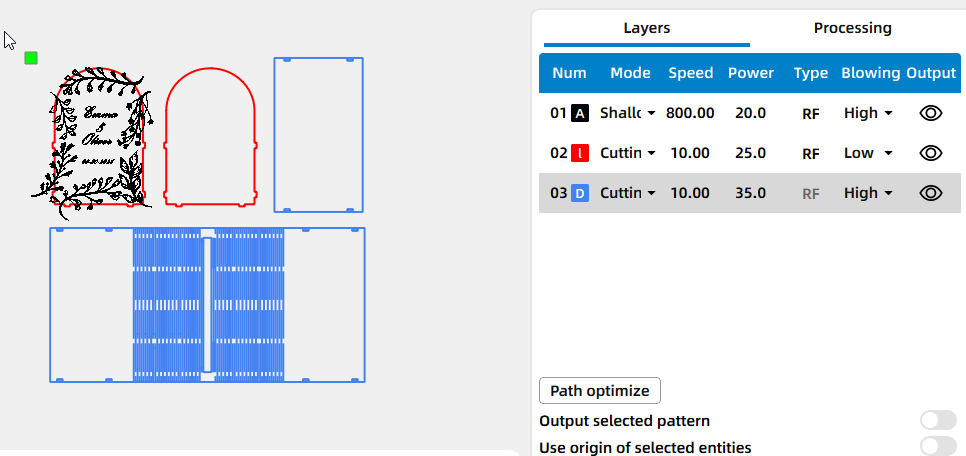 parameters for laser cutting a wedding card box