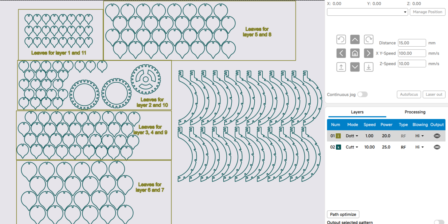 Paramters for laser cutting a chanderlier
