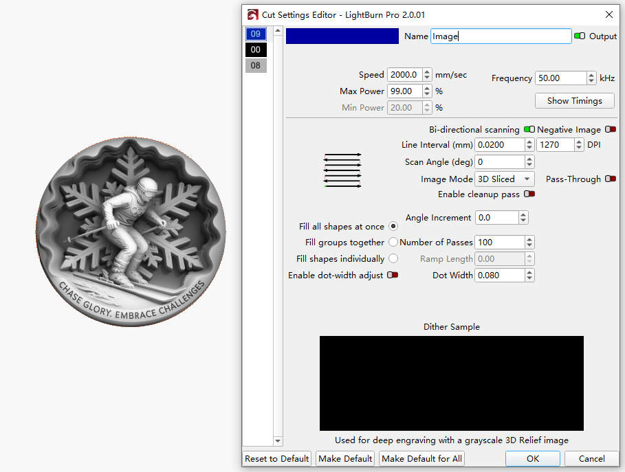 parameters for laser marking the zinc alloy medal