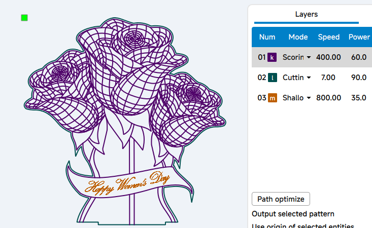 Parameters for Laser Engraving a Women's Day Flower 3D Illusion Lamp
