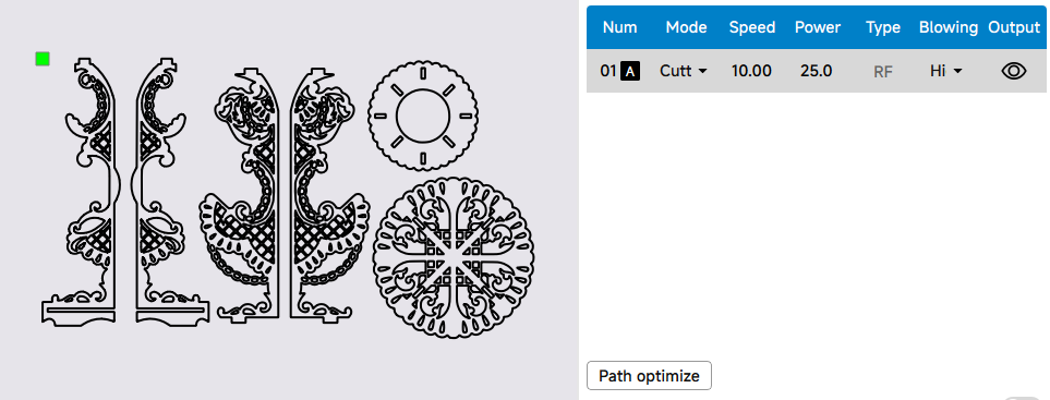 Parameters for laser cutting a wooden vase