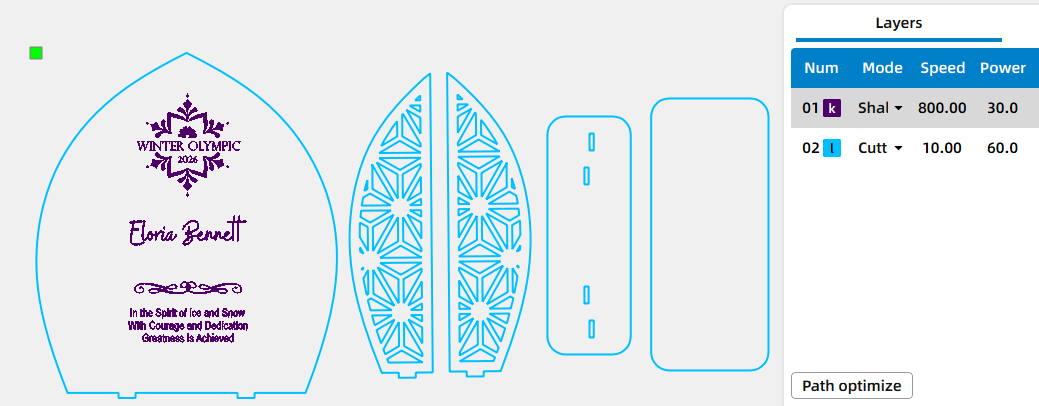 Parameters for lasxer engraving a trophy