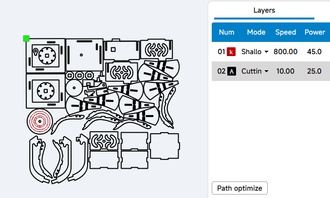 parameters for laaser cutting a wooden phonograph