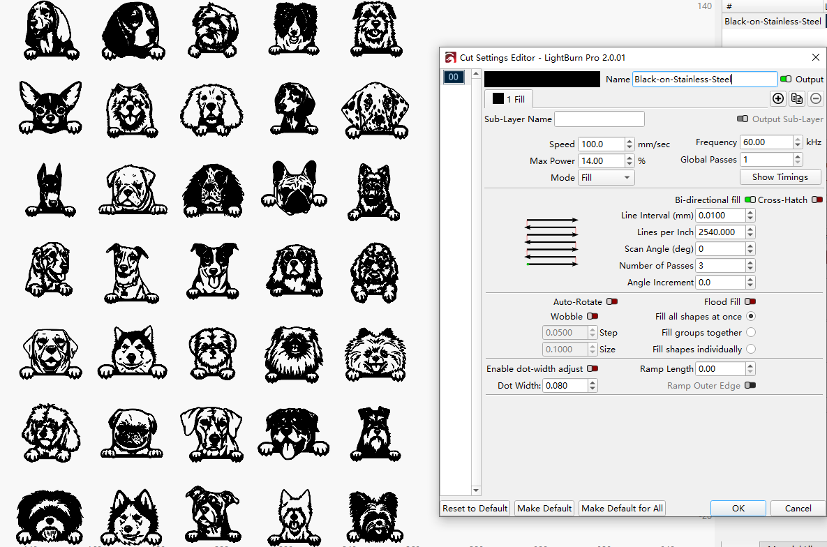 parameters for laser marking stainless steel pet bowl