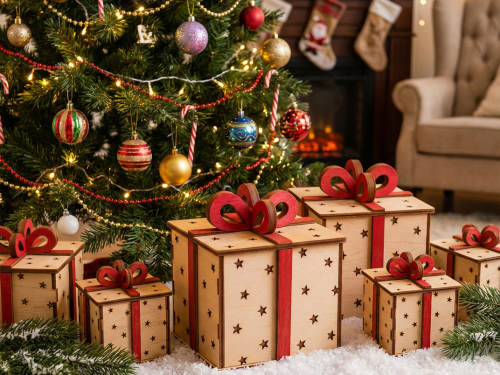 Laser Cut Wodden Christmas Gift Boxes