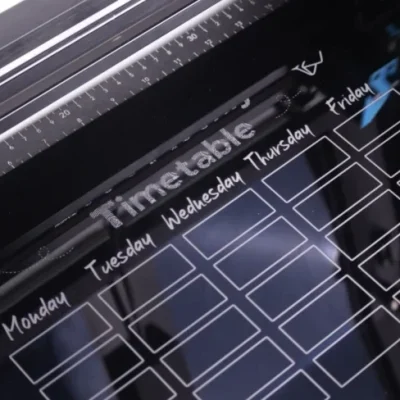 Laser engraving the weekly planner on the acrylic Laser engraving the weekly planner on the acrylic