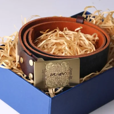 A laser-marked Brass Belt Buckle, perfect for gift.